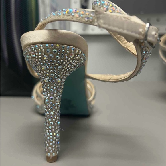 Betsey Johnson Gold Strappy Heels with Rhinestones - Picture 2 of 4